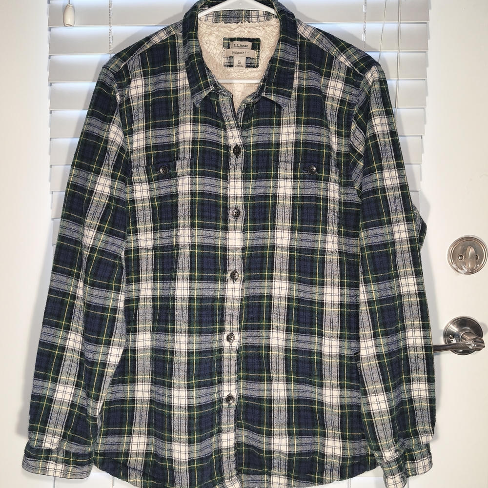 L.L. Bean Men's Jacket Size XL Fleece Plaid Flannel Lined Buttons Up